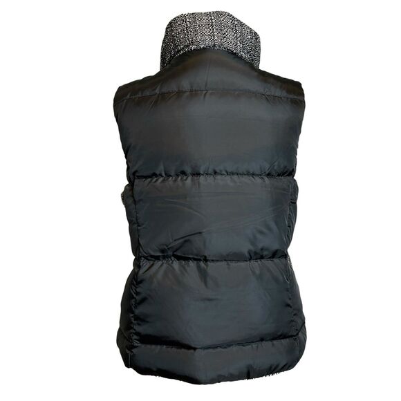 Talbots Down Filled Puffer Quilted Vest SMALL Black White Tweed Fabric Front - Picture 5 of 12
